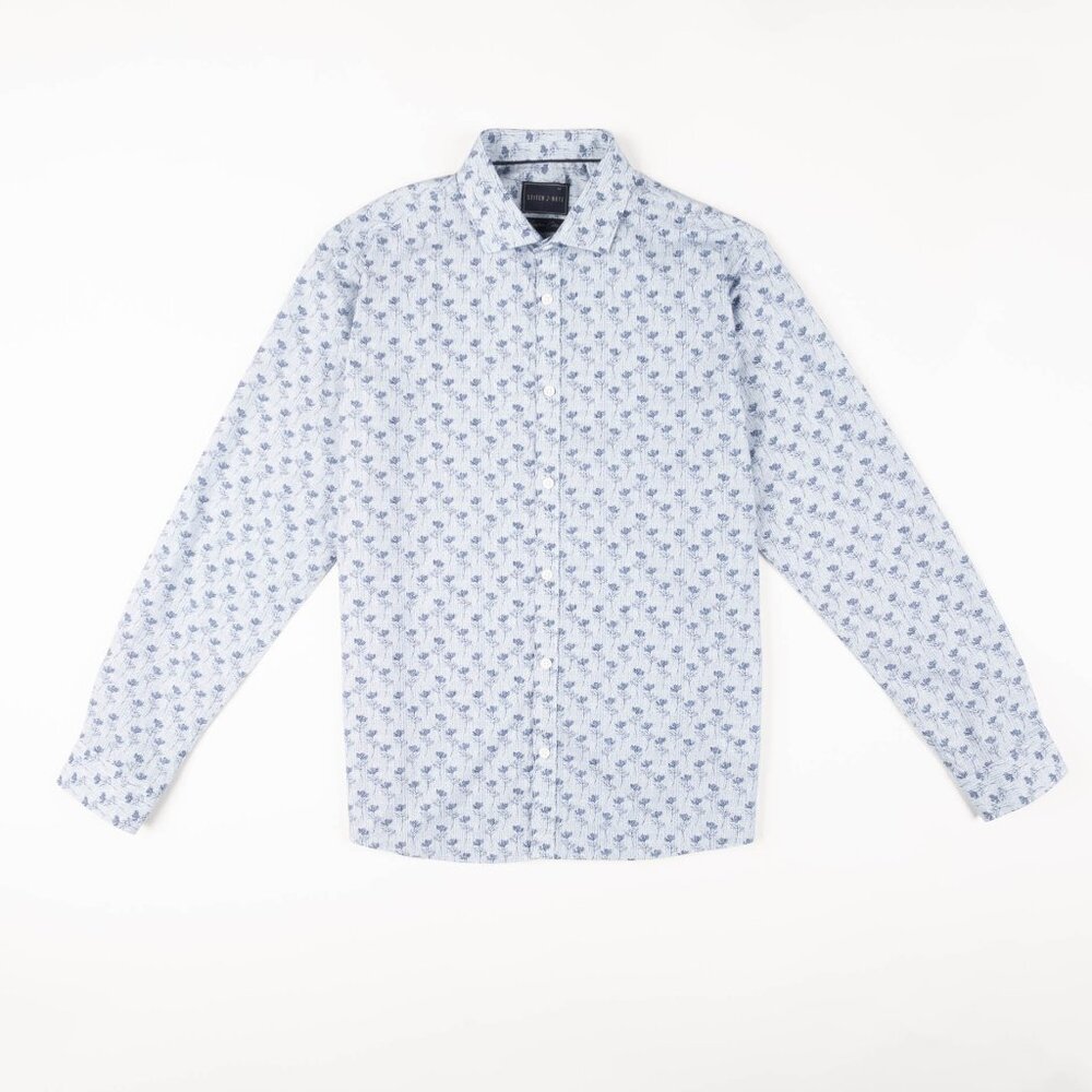Stitch Note Long Sleeve Floral Print Shirt - Lt Blue